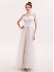 Herz-Ausschnitt Spaghettiträger Tüll Kleid Weiß