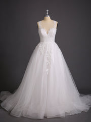 Spitze und Tüll Brautkleid mit Illusion Ausschnitt Champagner