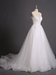 Spitze und Tüll Brautkleid mit Illusion Ausschnitt Champagner