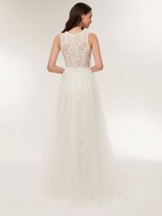 Spitze Brautkleid mit Durchschauen Mieder Weiß