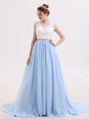 Spitze Mieder Tüll Rock Brautkleid mit Schärpen Elfenbein