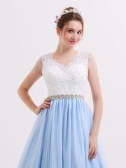 Spitze Mieder Tüll Rock Brautkleid mit Schärpen Elfenbein