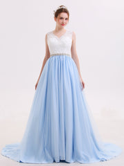 Spitze Mieder Tüll Rock Brautkleid mit Schärpen Elfenbein