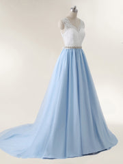 Spitze Mieder Tüll Rock Brautkleid mit Schärpen Himmelblau