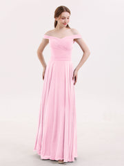 Off-The-Schulter Voller Länge Chiffon Kleid Bonbonrosa