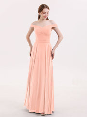Off-The-Schulter Voller Länge Chiffon Kleid Koralle