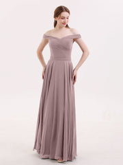 Off-The-Schulter Voller Länge Chiffon Kleid Vintage Mauve