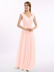 Spitze und Chiffon Kleid mit Flügelärmeln und V-Ausschnitt Perlrosa