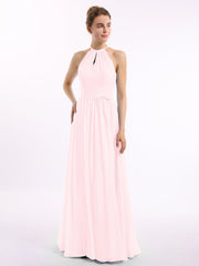 Lange Halfter Chiffon-Kleider mit offenem Rücken Zartrosa