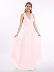 V-Ausschnitt  Chiffon Kleid mit Bowknot Zartrosa