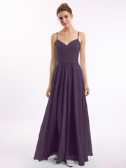 Spaghettiträger Chiffon Kleid mit Herz-Ausschnitt Pflaume