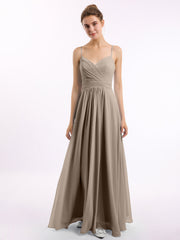 Spaghettiträger Chiffon Kleid mit Herz-Ausschnitt Taupe