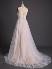 Spitze und Tüll Brautkleid mit Knöpfe Champagner