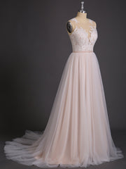 Spitze und Tüll Brautkleid mit Knöpfe Champagner