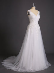 Offener Rücken Tüll Brautkleid mit Capped Ärmels Elfenbein