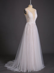 Spitze und Tüll Einfach Strand Brautkleid Elfenbein