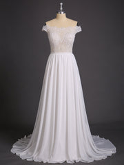 Off-The-Schulter Brautkleid mit Transparentem Oberteil Champagner