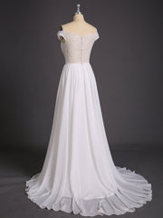 Off-The-Schulter Brautkleid mit Transparentem Oberteil Weiß