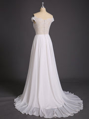 Off-The-Schulter Brautkleid mit Transparentem Oberteil Champagner