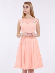 Chiffon und Spitze Kurz Brautsmaid Kleid Koralle