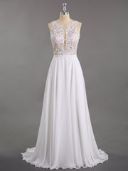 Spitze und Chiffon Brautkleid mit Perlen Champagner