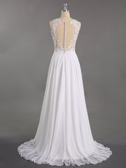 Spitze und Chiffon Brautkleid mit Perlen Weiß