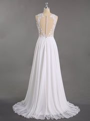 Spitze und Chiffon Brautkleid mit Perlen Champagner