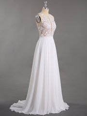 Spitze und Chiffon Brautkleid mit Perlen Champagner