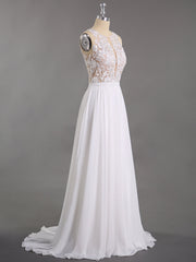 Spitze und Chiffon Brautkleid mit Perlen Weiß
