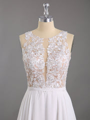 Spitze und Chiffon Brautkleid mit Perlen Weiß