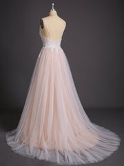 Spaghettiträger V-Ausschnitt Brautkleid mit Schleppe Champagner