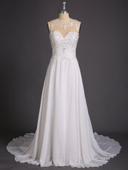 Illusion Ausschnitt Chiffon mit Perlenstickerei Brautkleid Weiß