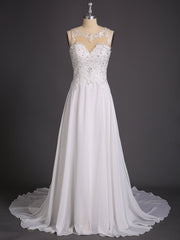 Illusion Ausschnitt Chiffon mit Perlenstickerei Brautkleid Champagner