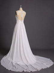 Illusion Ausschnitt Chiffon mit Perlenstickerei Brautkleid Champagner
