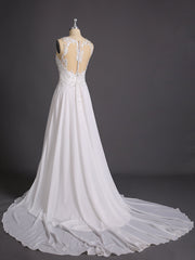 Illusion Ausschnitt Chiffon mit Perlenstickerei Brautkleid Elfenbein