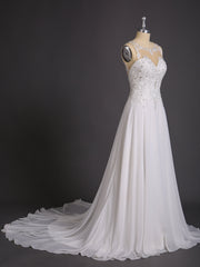 Illusion Ausschnitt Chiffon mit Perlenstickerei Brautkleid Champagner