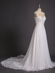 Illusion Ausschnitt Chiffon mit Perlenstickerei Brautkleid Elfenbein