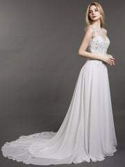 Illusion Ausschnitt Chiffon mit Perlenstickerei Brautkleid Weiß