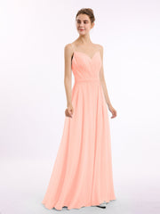 Spaghetti Träger Chiffon Kleid mit Herz-Ausschnitt Koralle