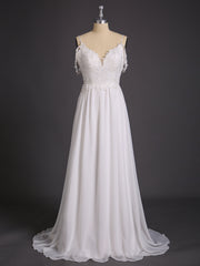 Spaghettiträger Chiffon Einfach Brautkleid Weiß