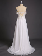 Spaghettiträger Chiffon Einfach Brautkleid Elfenbein