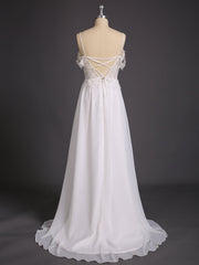 Spaghettiträger Chiffon Einfach Brautkleid Weiß