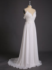 Spaghettiträger Chiffon Einfach Brautkleid Weiß