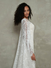 Tief-V-Ausschnitt Spitze Brautkleider mit Schal Elfenbein