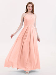 Lange Chiffon Neckholder Brautjungfernkleider Koralle