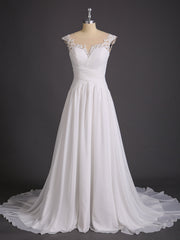 Chiffon mit Spitze Applique Kleid für Braut Weiß