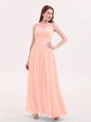 Illusion Herz-Ausschnitt Chiffon Brautjungfernkleid Koralle
