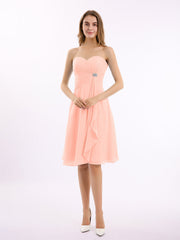 Knielang Chiffon Kleid Herz-Ausschnitt Koralle