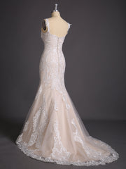 Vintage Spitze Meerjungfrau-Linie Brautkleid mit Schleppe Champagner