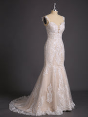 Vintage Spitze Meerjungfrau-Linie Brautkleid mit Schleppe Champagner